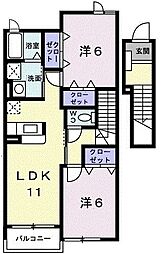 アルドーレI 2階2LDKの間取り