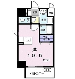 ザ・ノーブル・レジデンス上更 1Kの間取図画像