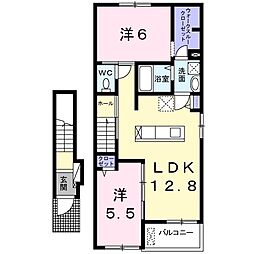 フローラルコートＡ 2階2LDKの間取り