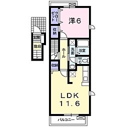 名鉄犬山線 西春駅 バス10分 伊勢山西下車 徒歩8分の賃貸アパート 2階1LDKの間取り