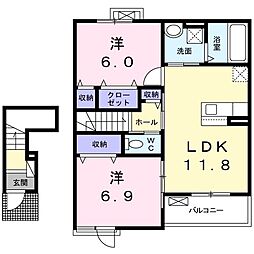 トラモント・エヌ 2LDKの間取図画像