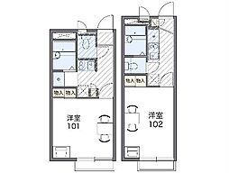 レオパレスフォレスト町田 2階1Kの間取り