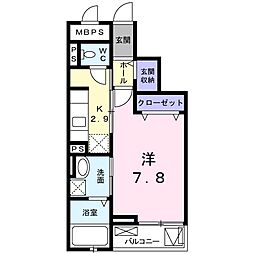 アベリア 1Kの間取図画像