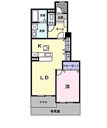 向ヶ丘　Ｂ 1階1LDKの間取り