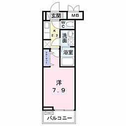 フォンターナ・ソーレ 1Kの間取図画像