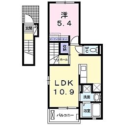 京王相模原線 南大沢駅 徒歩22分の賃貸アパート 2階1LDKの間取り