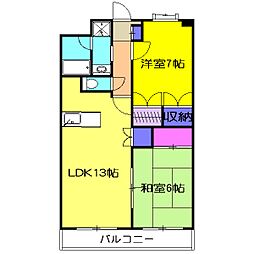 エーデルハイムII 1階2LDKの間取り