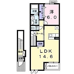 東急こどもの国線 恩田駅 徒歩15分の賃貸アパート 2階1LDKの間取り