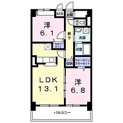 グリンデルヴァルト 2LDKの間取図画像