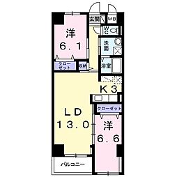 グランドリーフ 2LDKの間取図画像