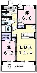 アンジュール鶴川 2LDKの間取図画像