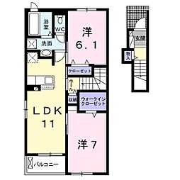 ウエスト　パーク 2階2LDKの間取り