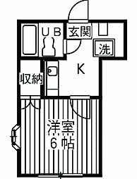 高橋ハイツ 2階1Kの間取り
