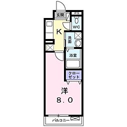 プランドール幸 3階1Kの間取り