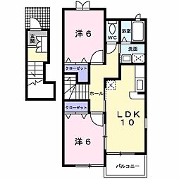 プリムヴェール 2階2LDKの間取り