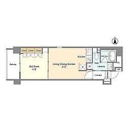 東京メトロ日比谷線 広尾駅 徒歩9分の賃貸マンション 8階1LDKの間取り