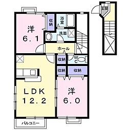 メゾン・ノーブルII 2階2LDKの間取り