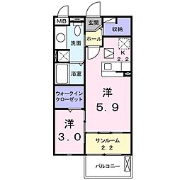 ルネ桜台 1LDKの間取図画像