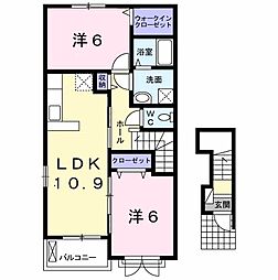 グランパール延方1 2LDKの間取図画像