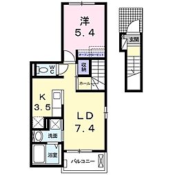 カーサベニーレD 1LDKの間取図画像