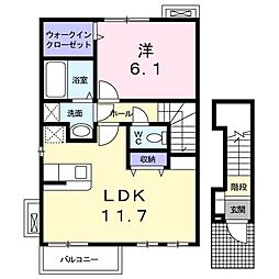 ボーエトワール 2階1LDKの間取り