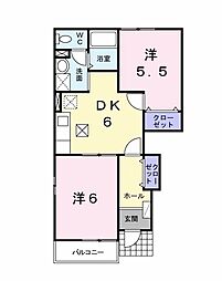 エレガンスヴィラIII 1階2DKの間取り