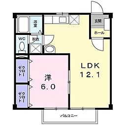 カサグラシア 2階1LDKの間取り