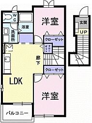 名鉄河和線 青山駅 徒歩18分の賃貸アパート 2階2LDKの間取り