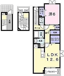 ルピナスＣ 3階1LDKの間取り