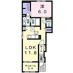 ハイツ幸栄　Ｂ 1階1LDKの間取り