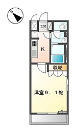 サイド7 2階1Kの間取り