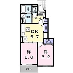 ヴィラセレナーデA 2DKの間取図画像