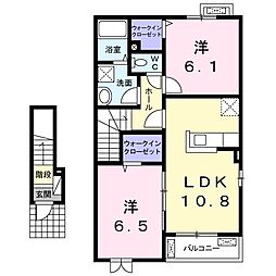 JR両毛線 国定駅 3.4kmの賃貸アパート 2階2LDKの間取り