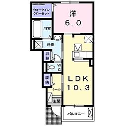 イーリスB 1LDKの間取図画像
