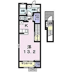 コンバーレ　アイヅマIII 2階ワンルームの間取り