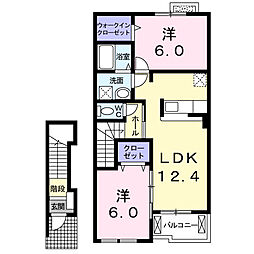 アペルトカーサ　西 2階2LDKの間取り