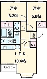 ヴィラージュII 1階2LDKの間取り