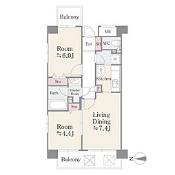 JR南武線 川崎駅 徒歩11分の賃貸マンション 5階2DKの間取り