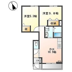 クレア花水木Ｃ 1階2DKの間取り