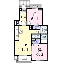 愛知高速東部丘陵線 長久手古戦場駅 徒歩14分の賃貸アパート 1階2LDKの間取り