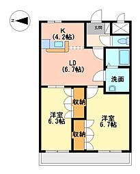 名鉄豊田線 日進駅 4.7kmの賃貸マンション 3階2LDKの間取り