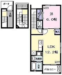 名古屋市営名港線 日比野駅 徒歩18分の賃貸アパート 3階1LDKの間取り