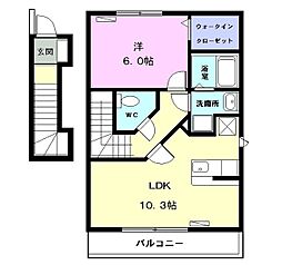 プラシードB 1LDKの間取図画像