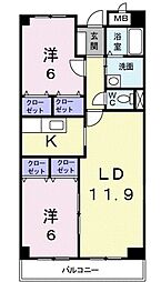 つくばエクスプレス つくば駅 バス25分 高野台・理化学研究所下車 徒歩4分の賃貸マンション 2階2LDKの間取り