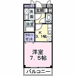 サングレイス2棟 1Kの間取図画像