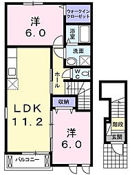 JR常磐線 高萩駅 5kmの賃貸アパート 2階2LDKの間取り