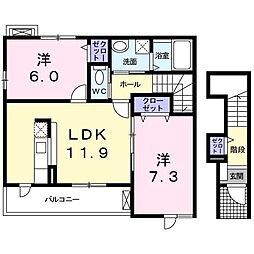 ハピネスヒサト 2LDKの間取図画像