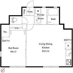 サニーサイドコートB 1LDKの間取図画像