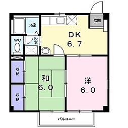 ニューシティー大沢III 1階2DKの間取り