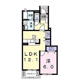 ソレアード1B 1LDKの間取図画像